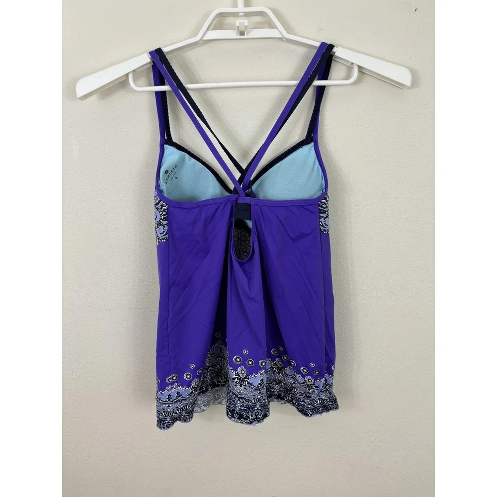 Athleta Tankini Swimsuit Top Womens Small Paisley Print Strappy Swim Bathing Sui